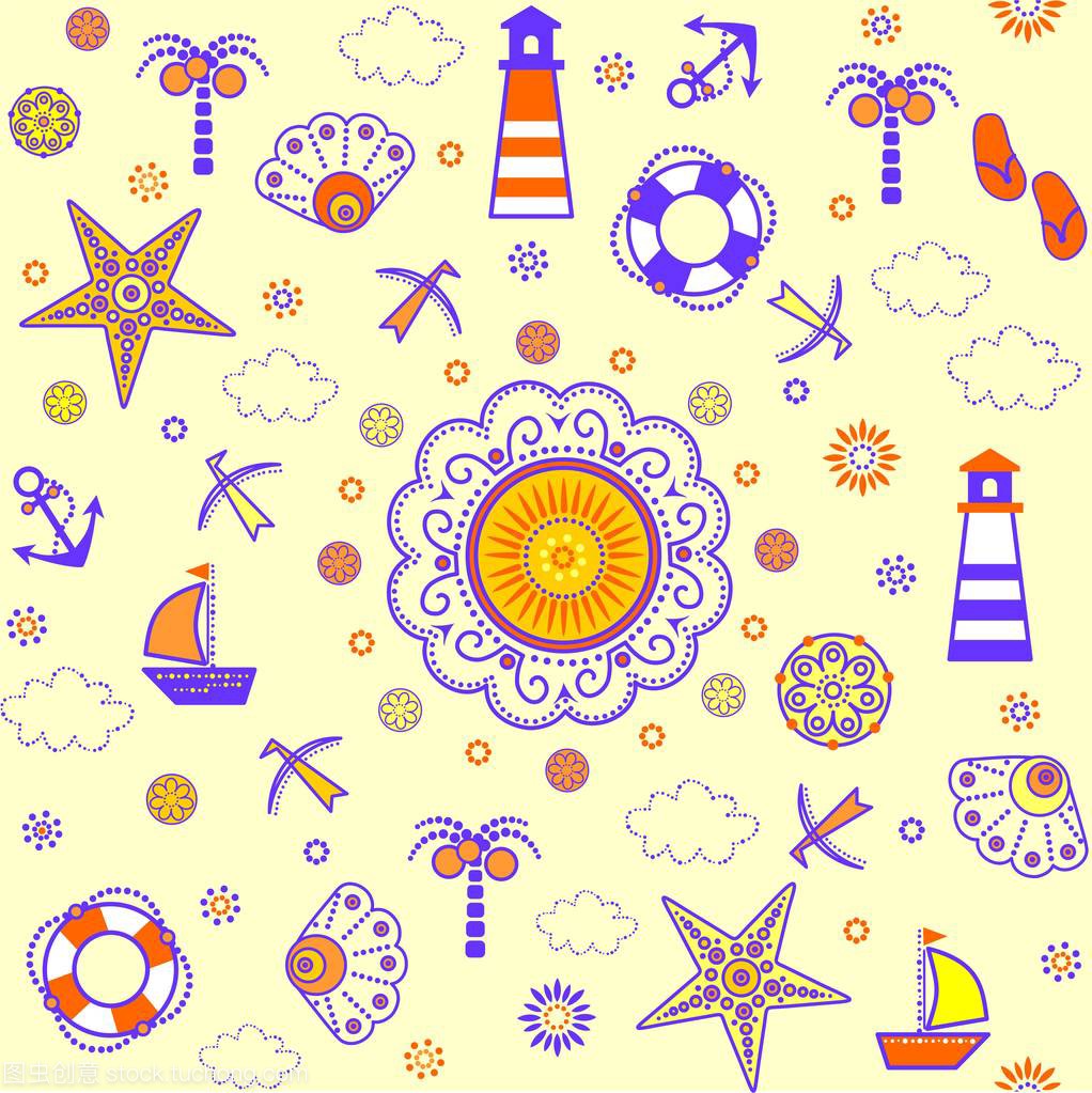 搞笑夏日装饰抽象幼稚的壁纸,航海图案