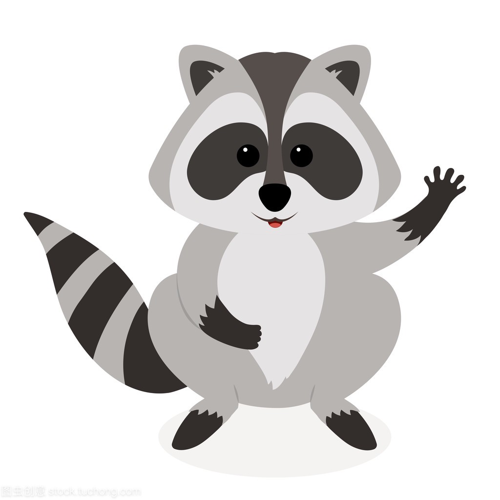 Cute raccoon waving, isolated on white 