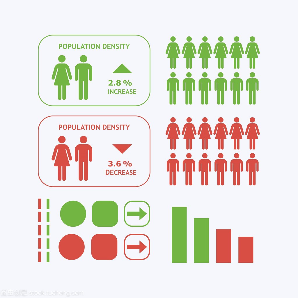 男性和女性剪影图标-人口密度肖像设计元素