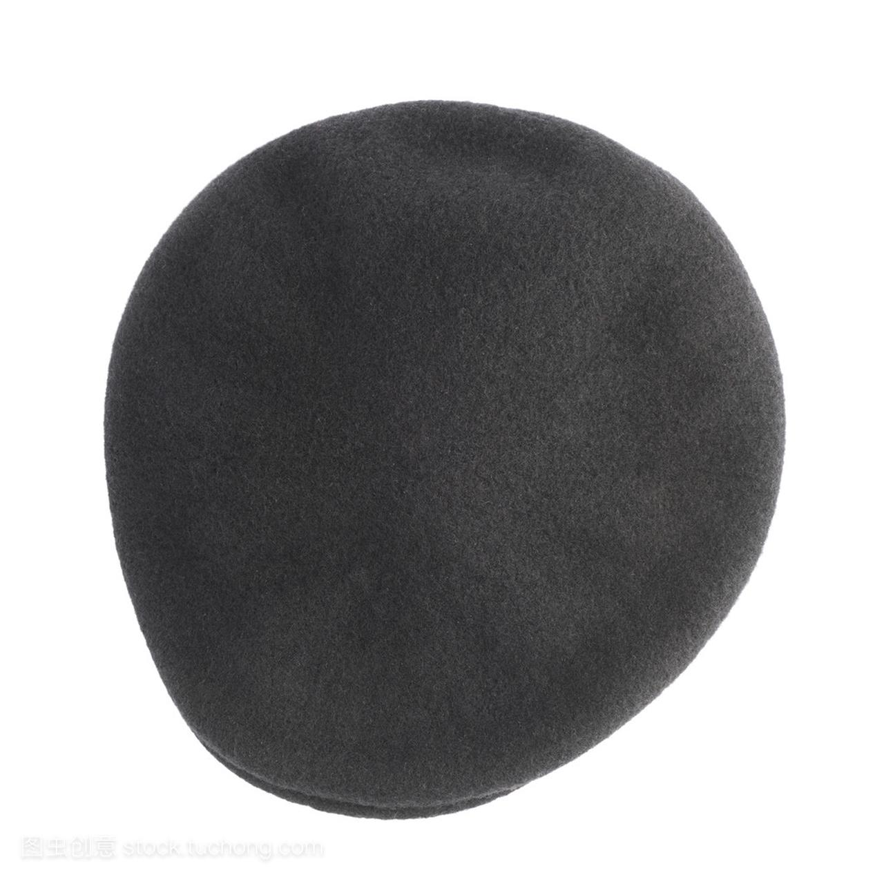 孤立的黑色编织的贝雷帽平加冕帽子
