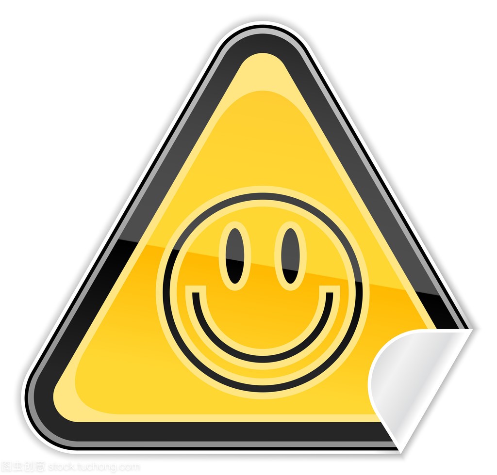 与笑脸符号在白色背景上的贴纸黄色危险警告标