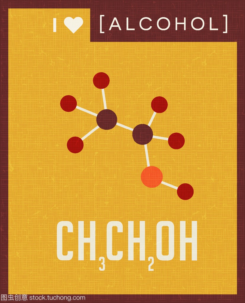 分子式和结构的酒精复古科学海报横幅插图