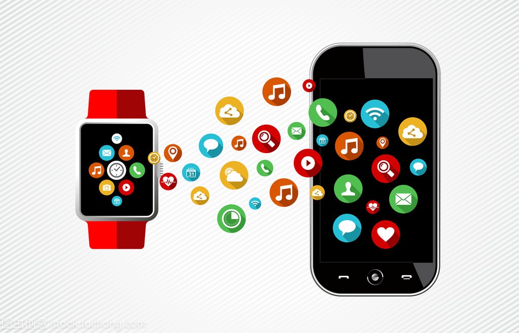 智能手表和手机应用程序图标的概念