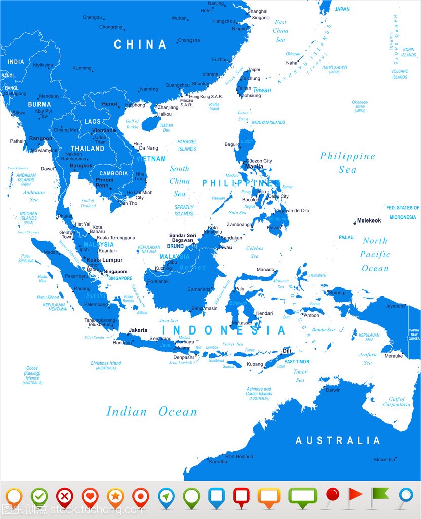 东南亚地区的地图和导航图标-插图