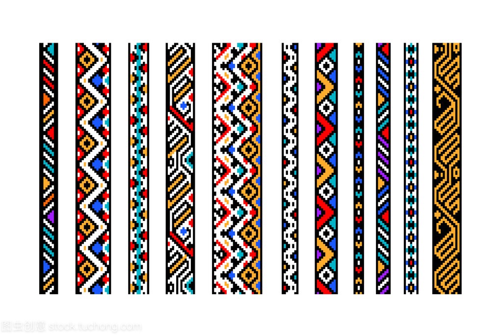 多彩民族几何阿兹台克人无缝边框设置,矢量
