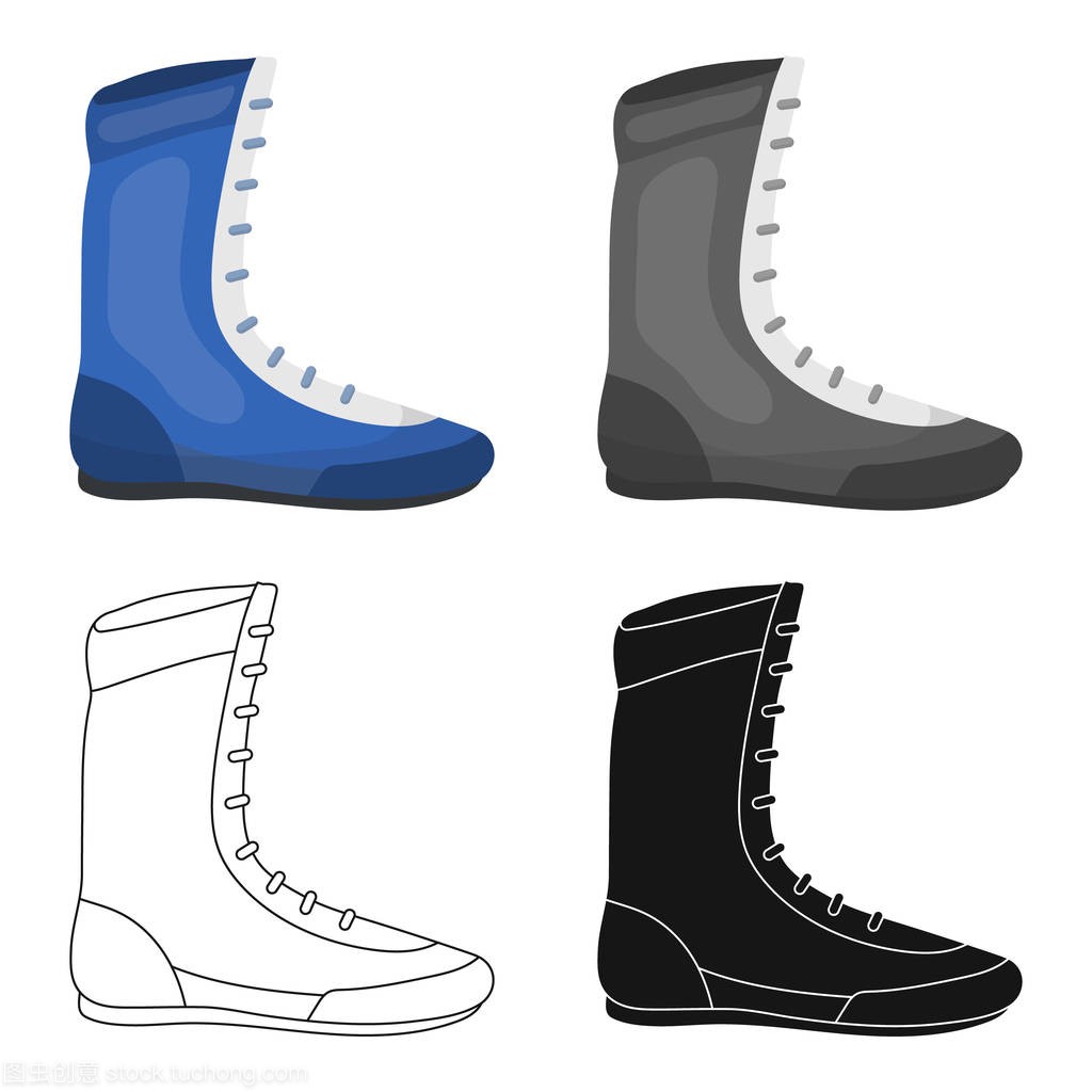 拳击鞋在白色背景上孤立的卡通风格的图标。拳
