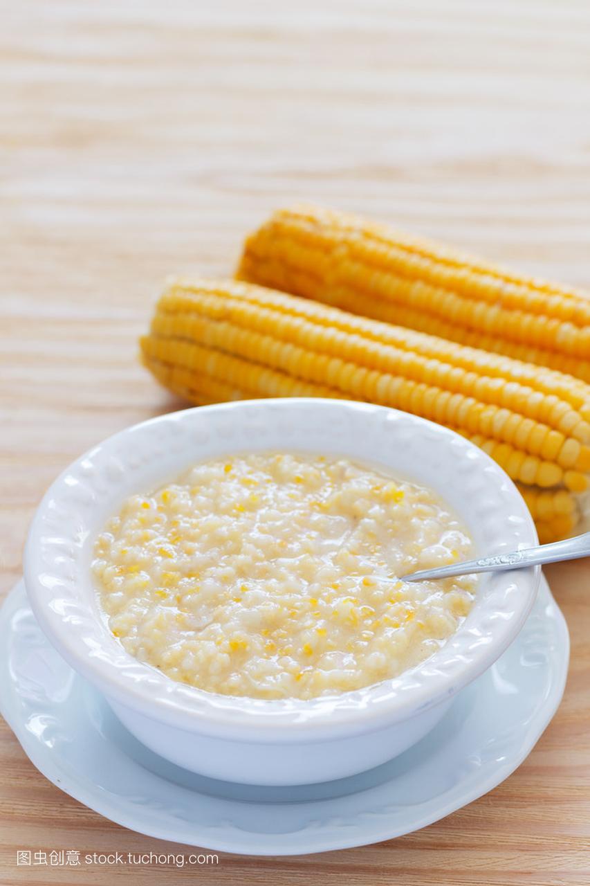 Corn porridge in white plate