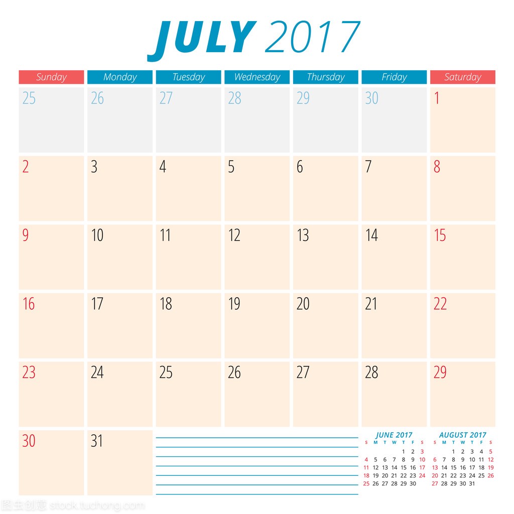 July 2017. Calendar Planner for 2017 Year. We