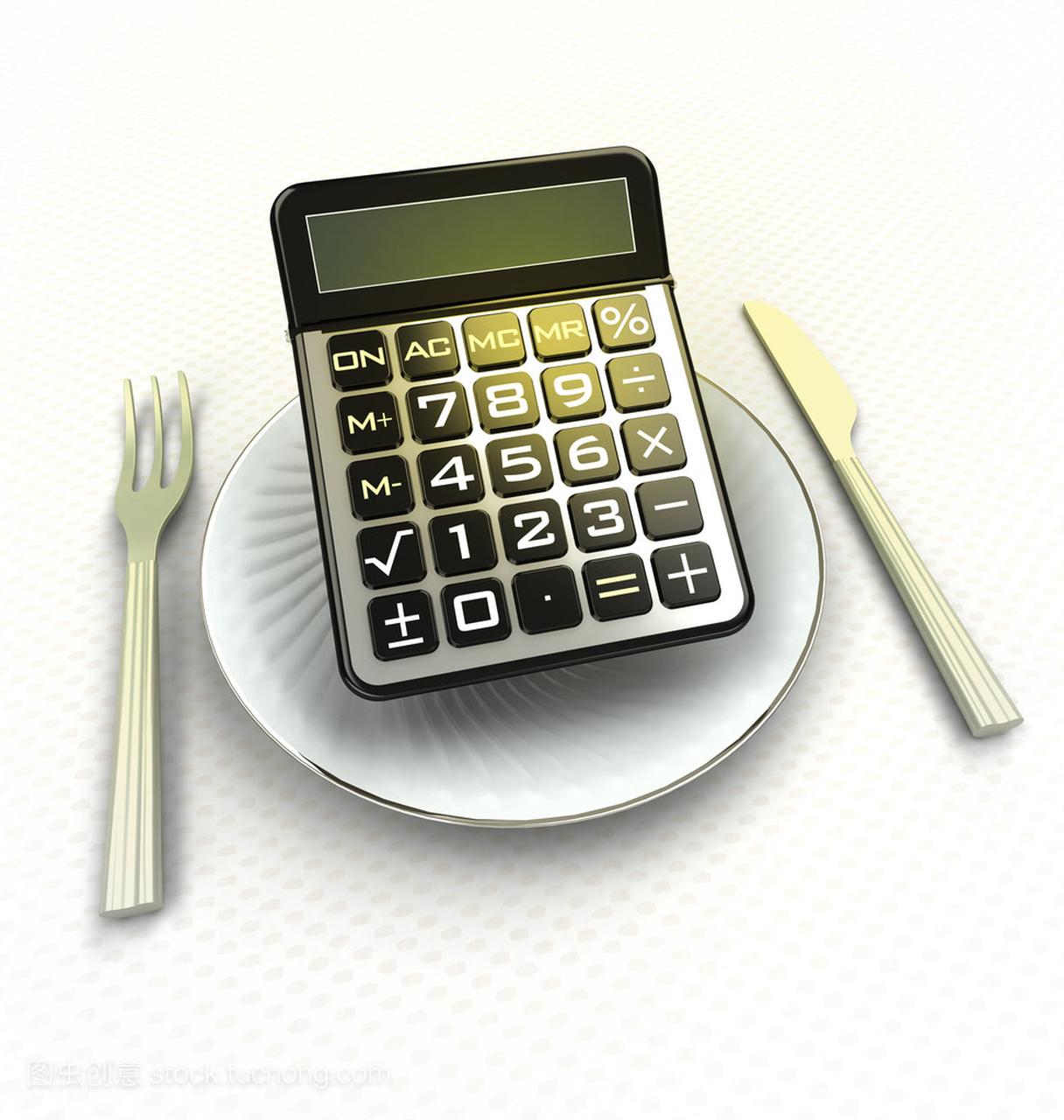 食物成本计算概念计算器板上呈现