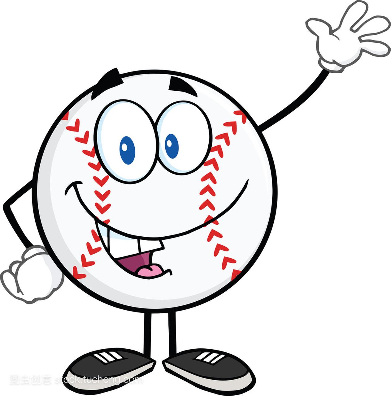 挥手问候的棒球球卡通吉祥物形象