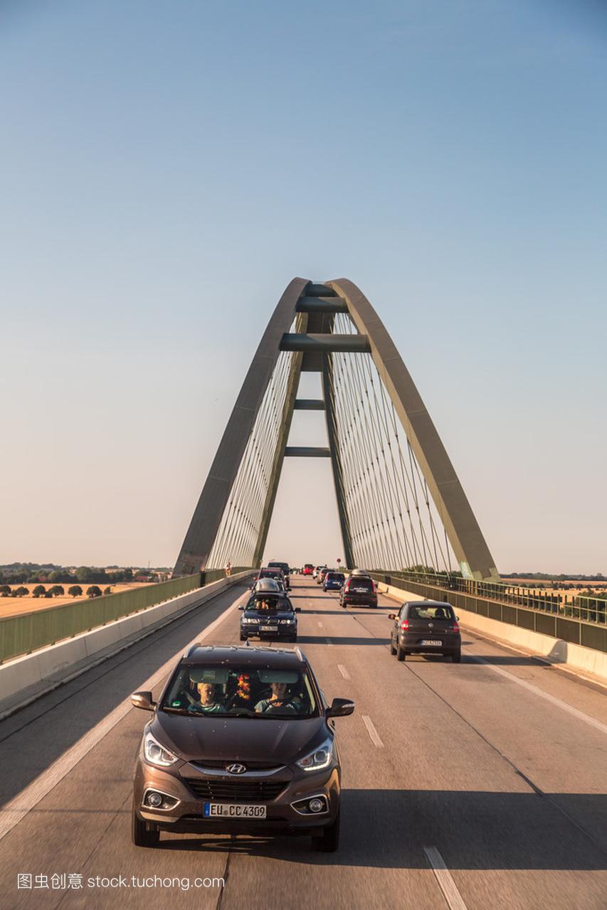 Traffic on the bridge in Denmark