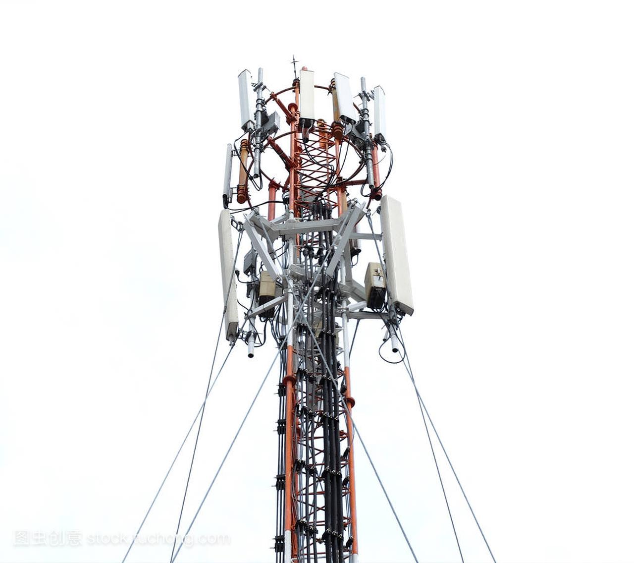 白色背景上的单元格网站细胞塔通信设备