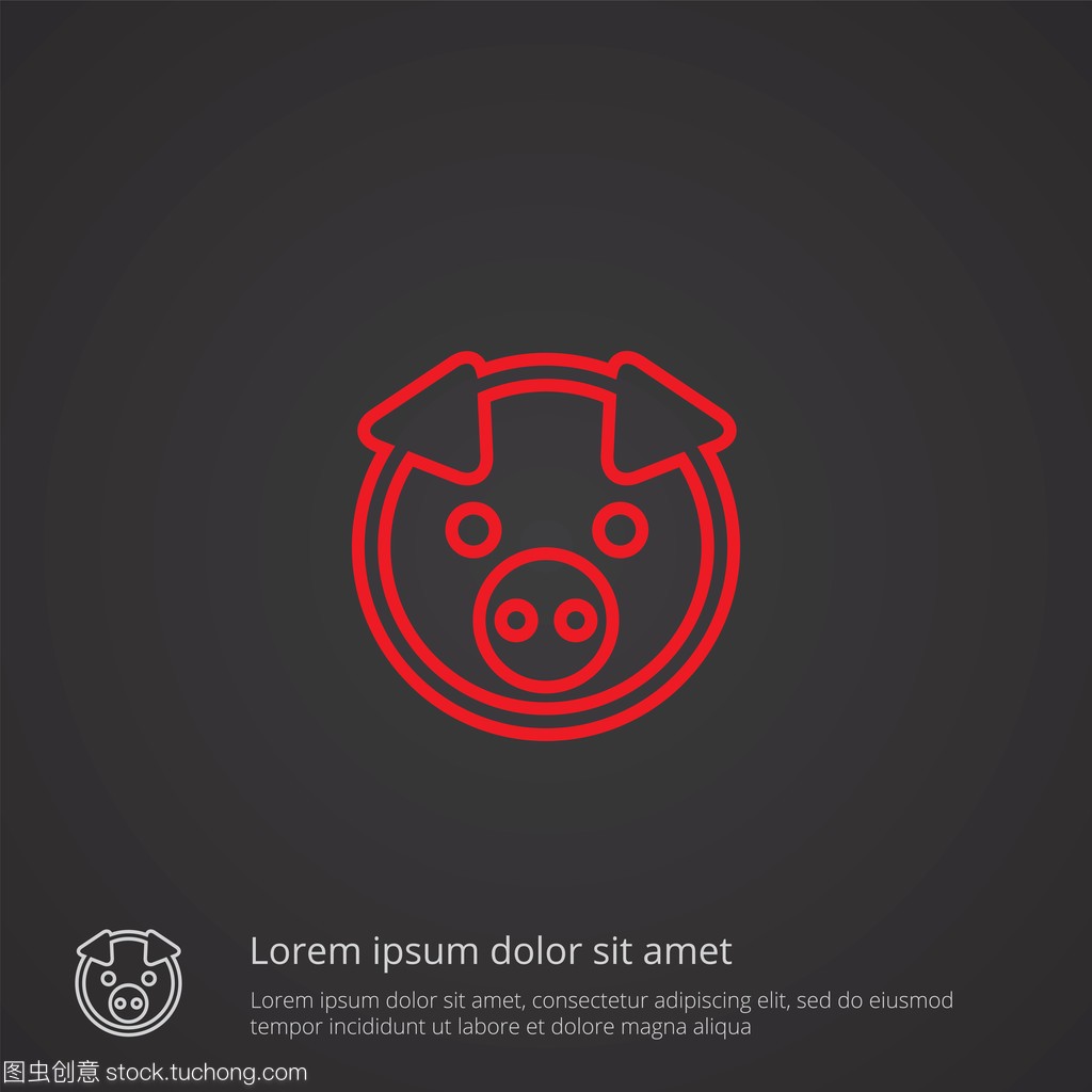 猪的大纲符号,红色在黑暗的背景下,标志模板