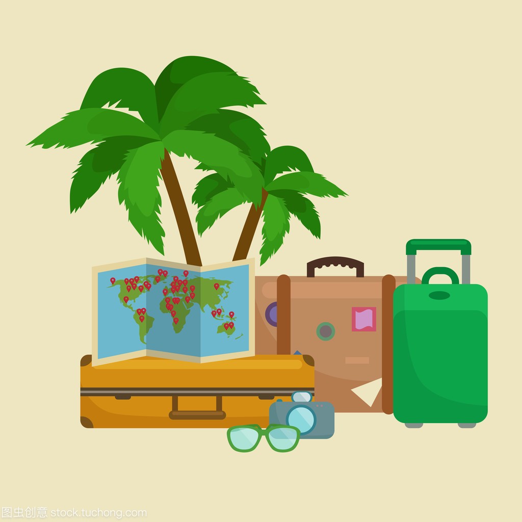 旅游包手提箱旅行或度假、 旅游图标行李进行