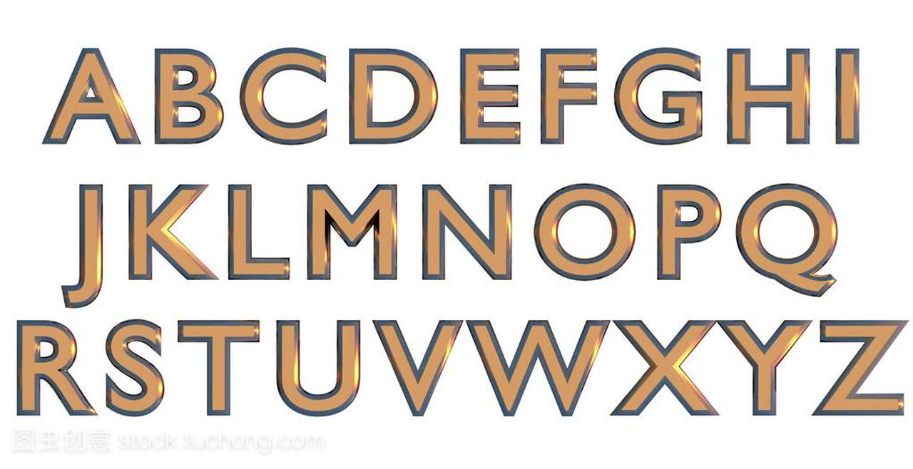 英语字母表中金大写字母,自定义 3d 字体变形