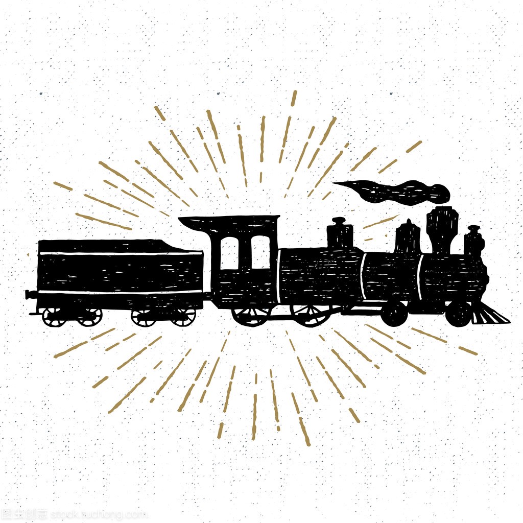 手工绘制纹理老式蒸汽火车矢量图图标