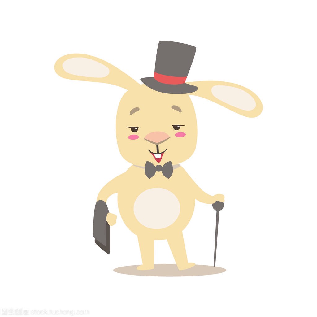小少女白色可爱宠物的兔子,在绅士服装与顶帽