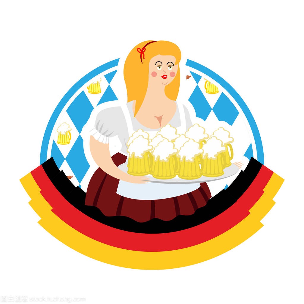 慕尼黑啤酒节女孩和啤酒杯子。德国国家啤酒节
