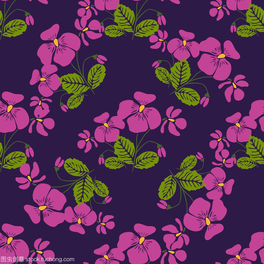 Seamless pattern with bunches of violet flowers