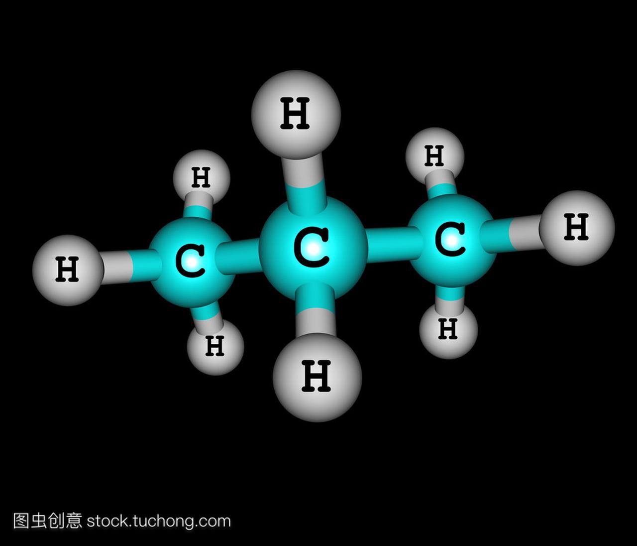 丙烷在黑色的分子结构