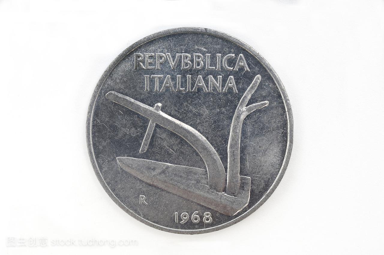意大利货币 1968年上白色孤立