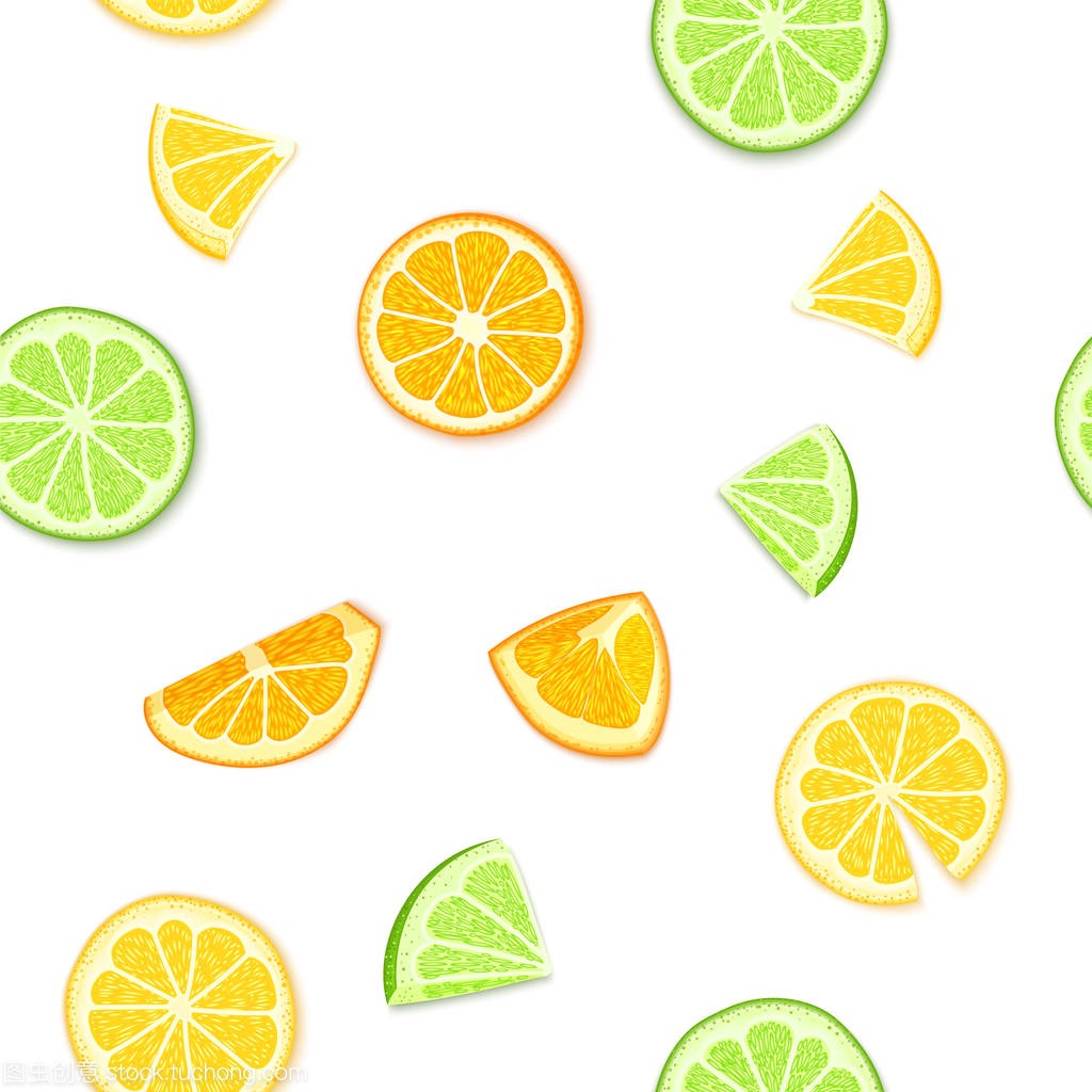成熟多汁的热带水果背景。矢量图。新鲜的柑橘