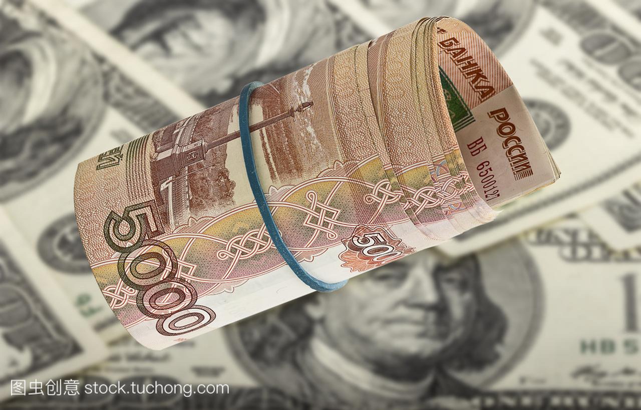 俄罗斯卢布对美元背景。概念