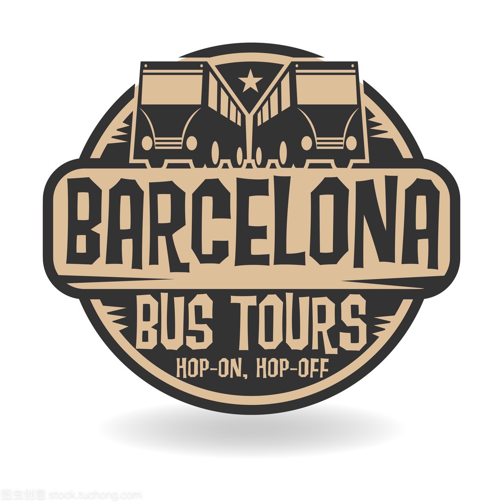 带有文本巴塞罗那,观光巴士的抽象戳