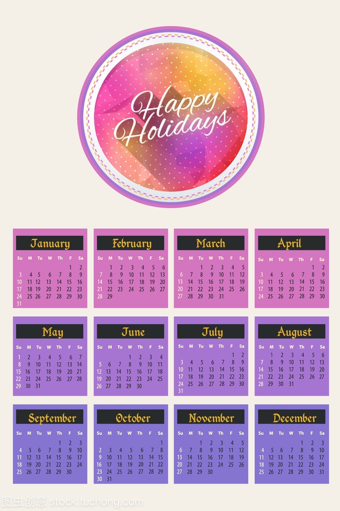 Happy Holidays 2016 Full Calendar Template -