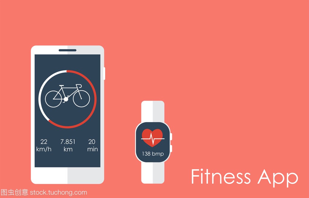 智能手机和智能手表与健身应用程序的概念。矢