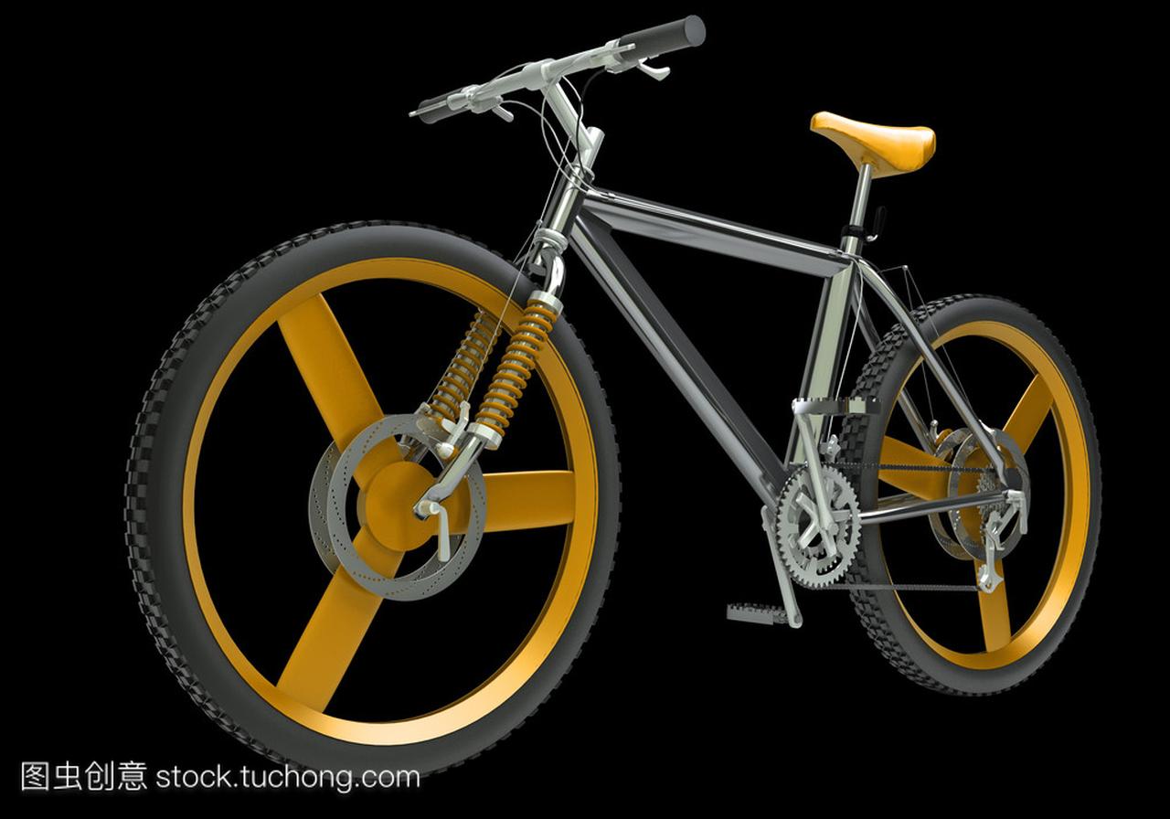 现代体育自行车上黑色背景高分辨率分离。3d