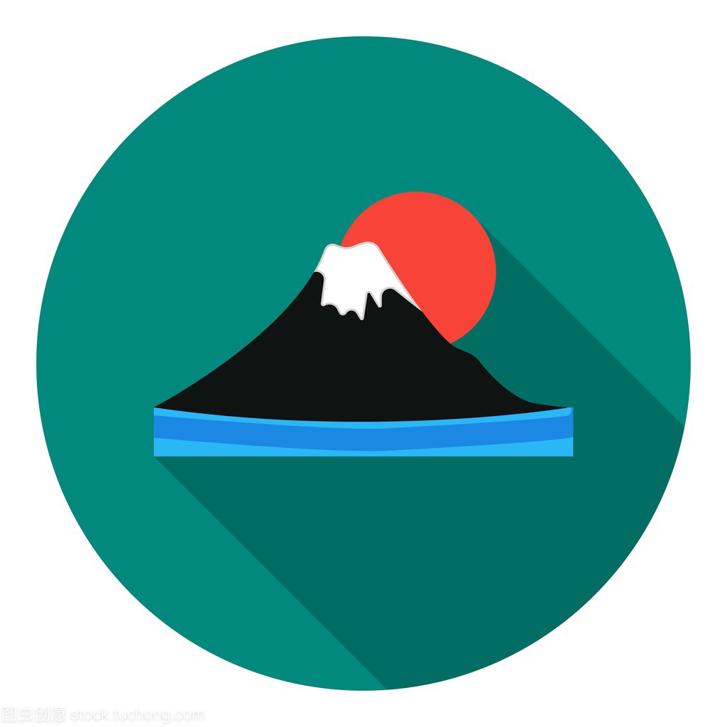 富士山在白色背景上孤立的平面样式的图标。日