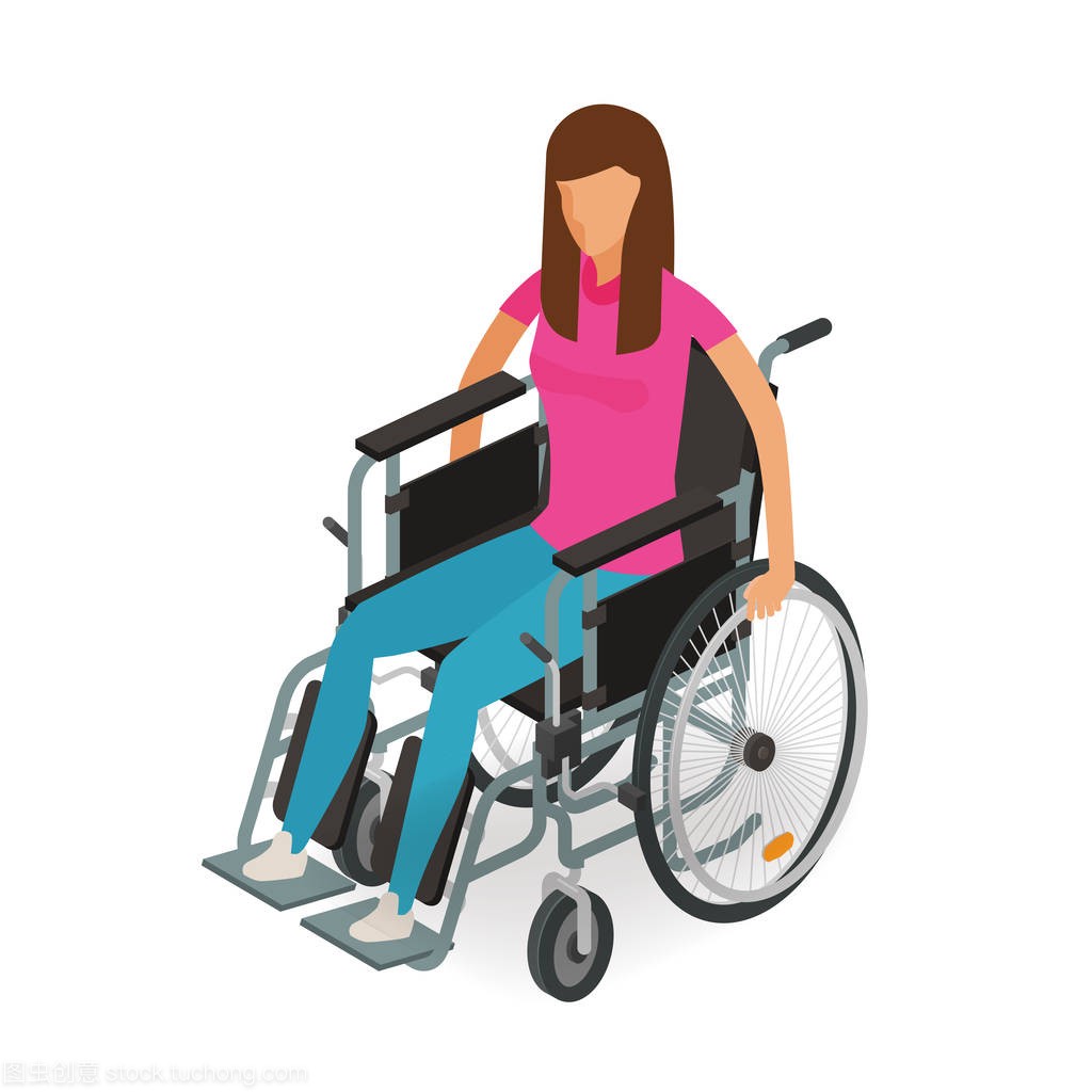 孩,女人坐在轮椅上。无效、 残疾人士、 跛子图