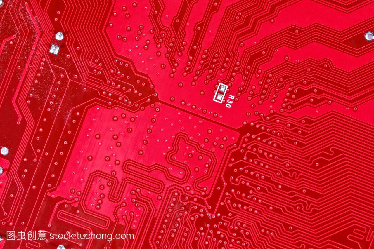 计算机主板红色电路板纹理背景