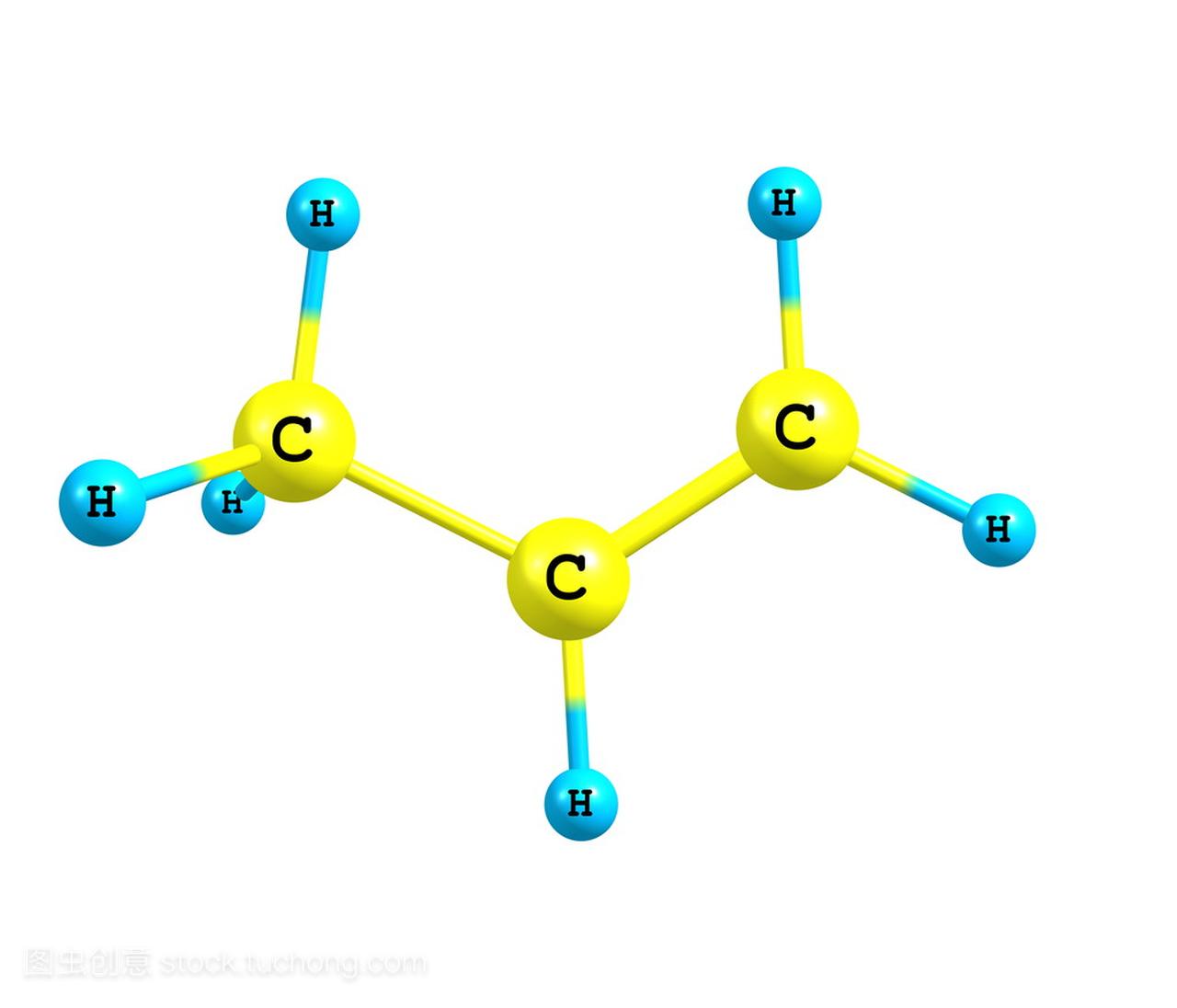 白色背景上丙烯 (丙烯) 分子结构