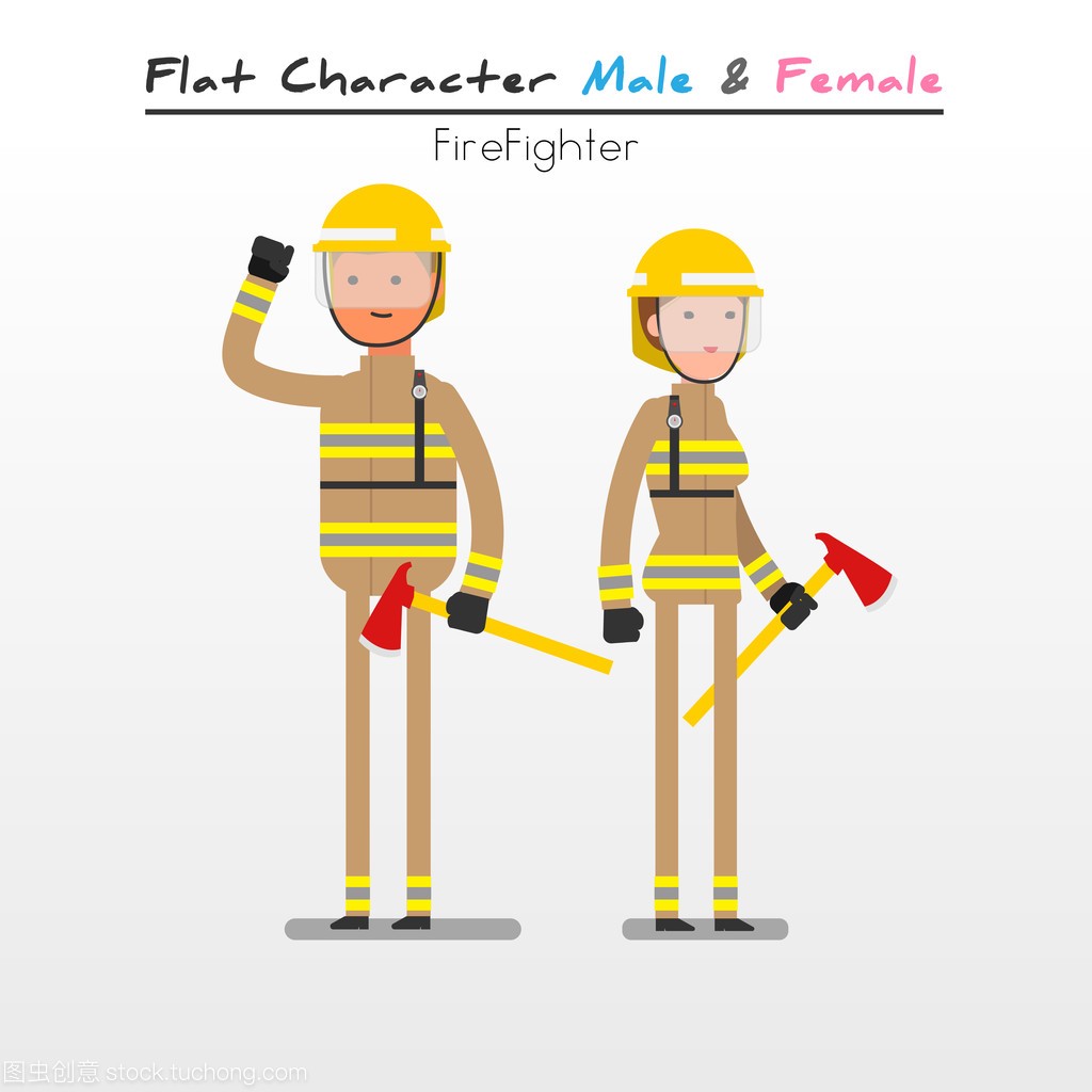 Flat Character Male & Female Fire Fighter