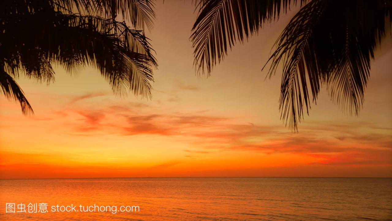 令人惊叹的自然观的热带日落时间背景在古巴岛