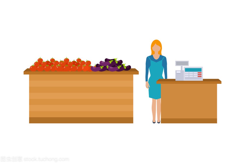 Young cashier woman standing in supermarket