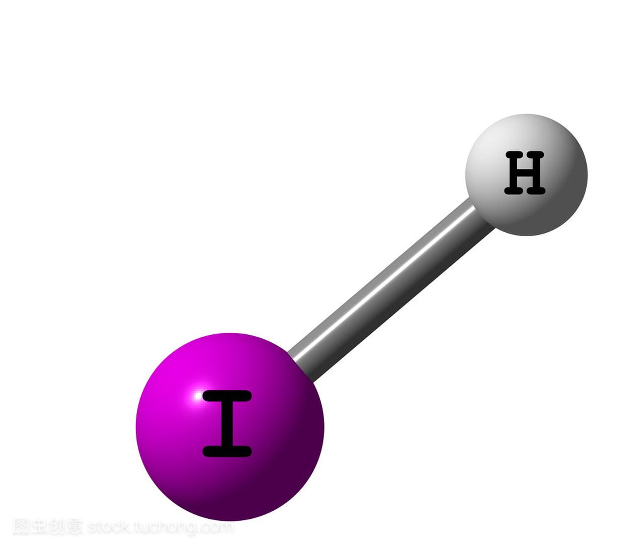 碘化氢 (hi) 分子的结构,在白色背景上