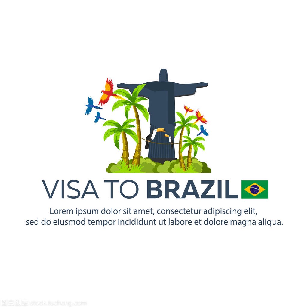 到巴西的签证。前往巴西。旅行的证件。矢量平
