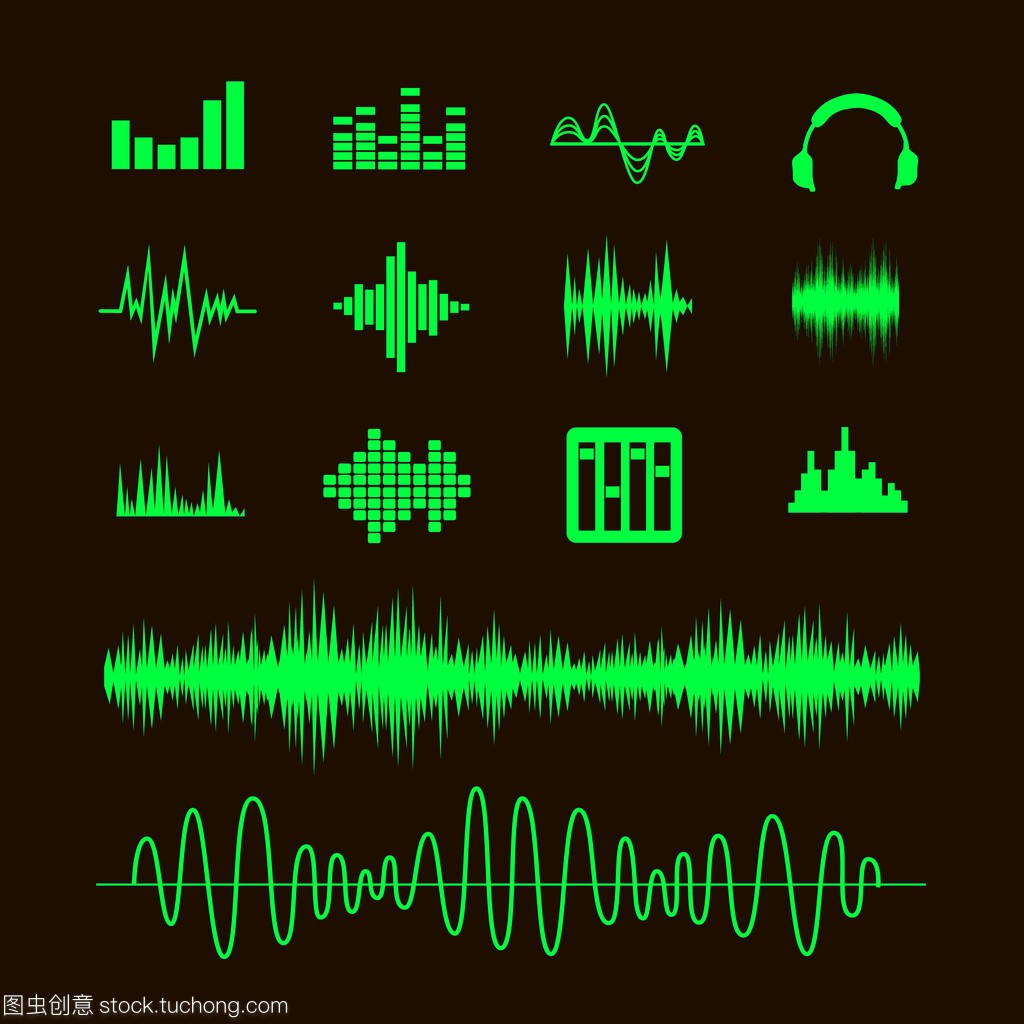 声音波形。声波和音乐脉冲图标