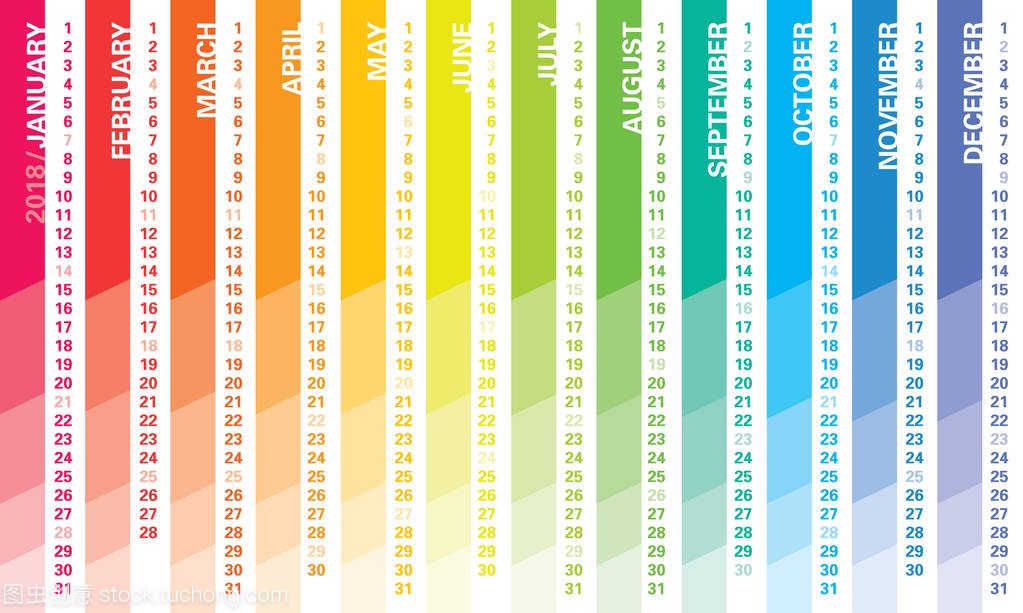 创意墙上的日历 2018年与彩虹设计,选定,星期日