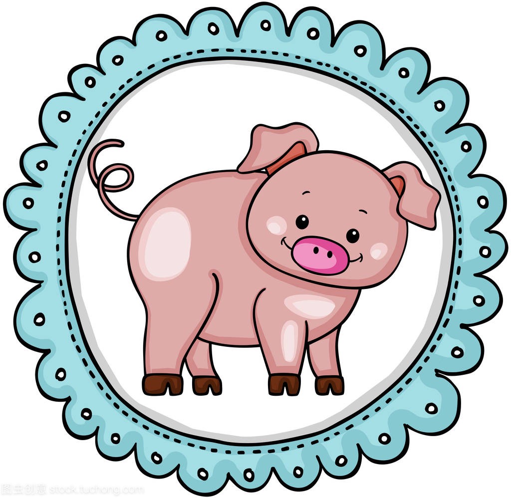 可爱的小猪标签圆形贴纸