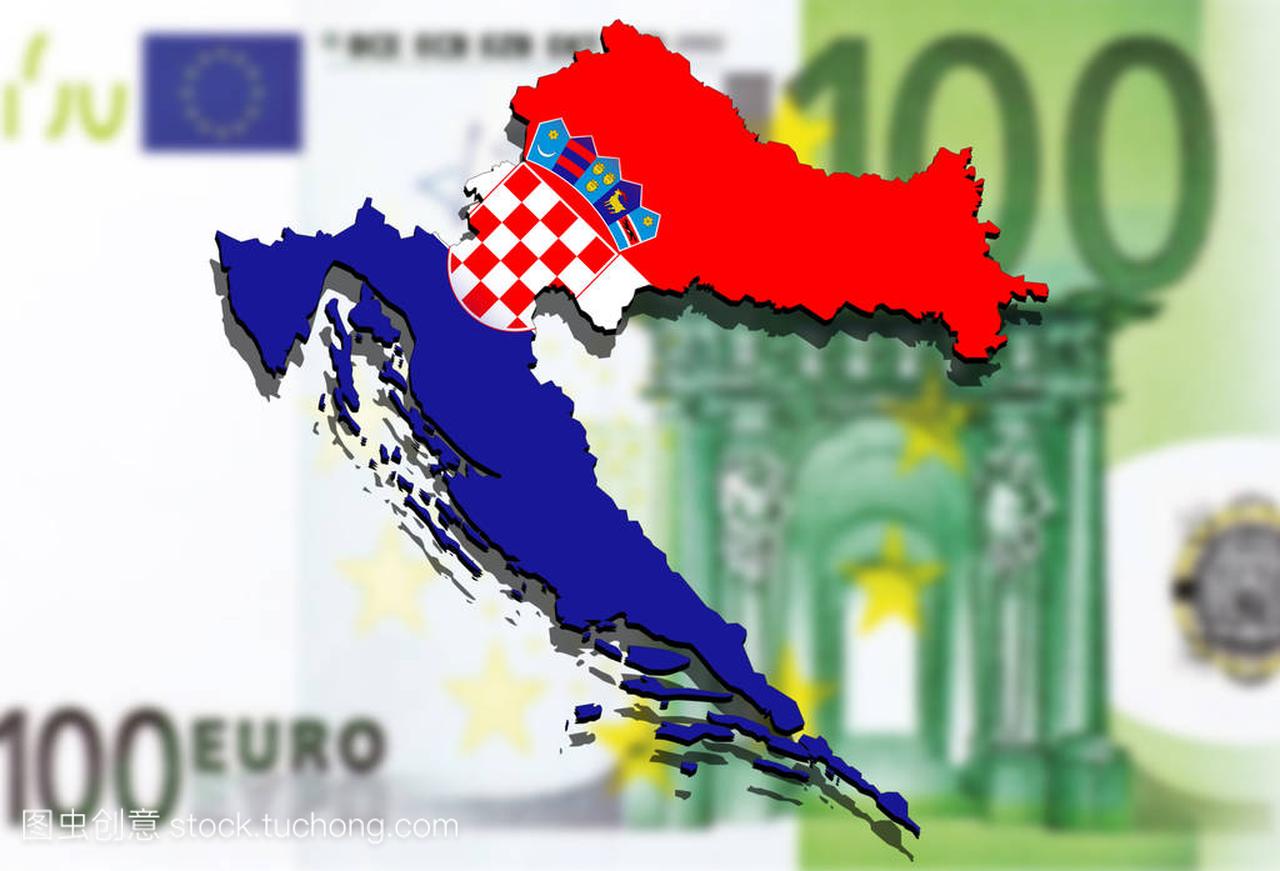 紧靠克罗地亚地图上欧元钱背景