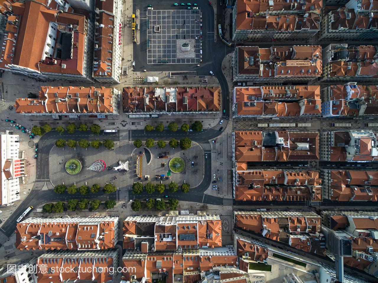 顶视图的罗西奥广场,里斯本,葡萄牙