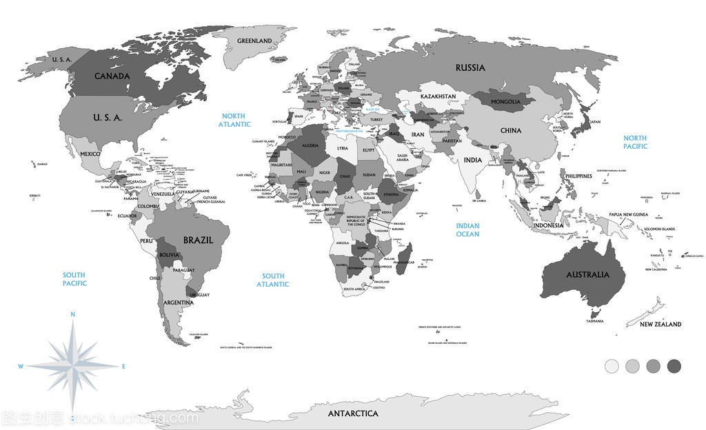 在白色的背景,与每一个国家的政治世界地图标