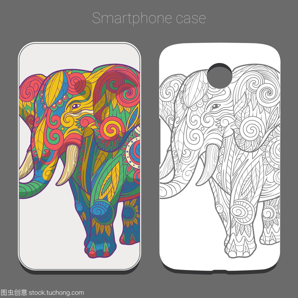 智能手机外壳设计多彩大象矢量