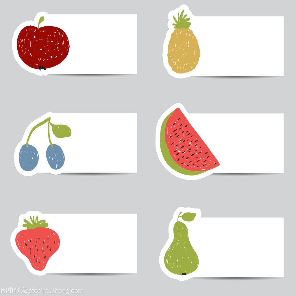 涂鸦水果卡片在复古的颜色