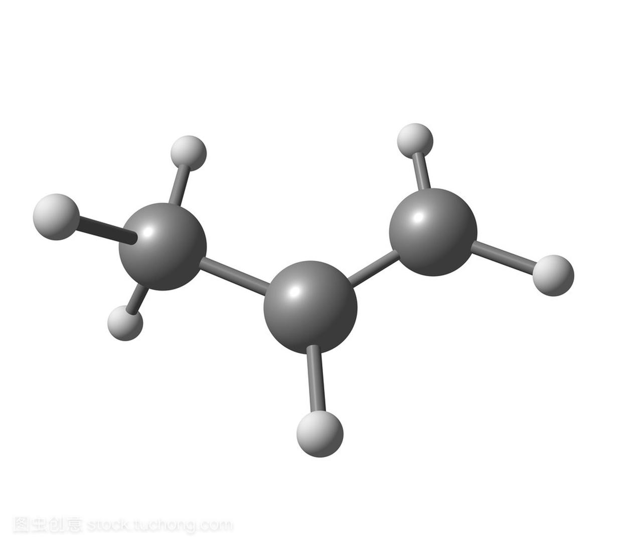 白色背景上丙烯 (丙烯) 分子结构