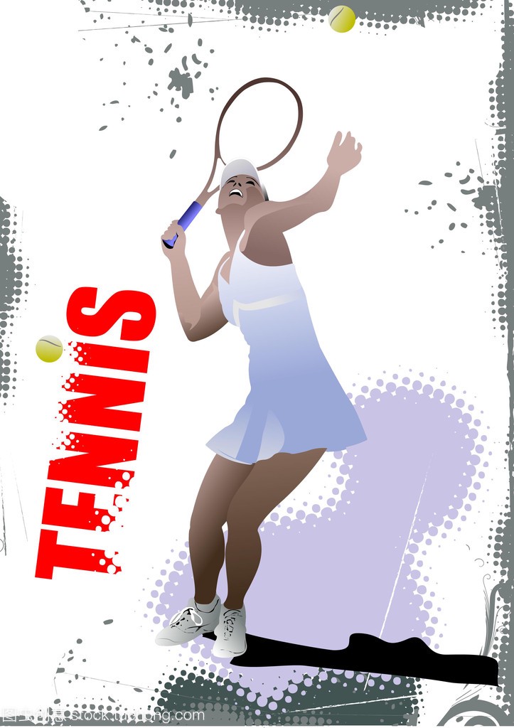 网球运动员的海报。彩色的矢量插画设计师